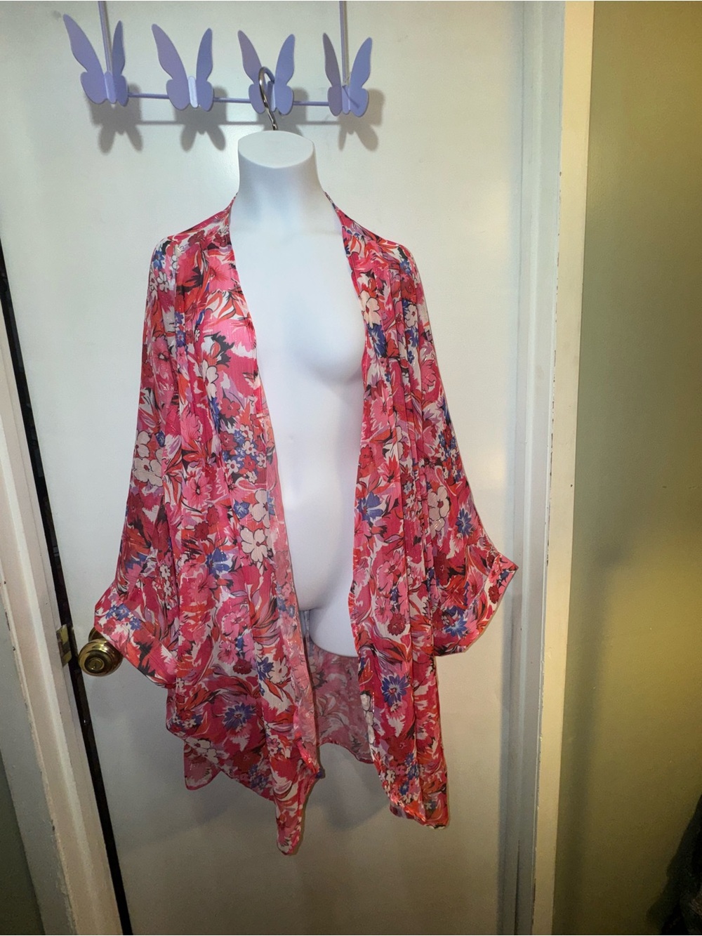 Floral Pink Sheer Open Kimono